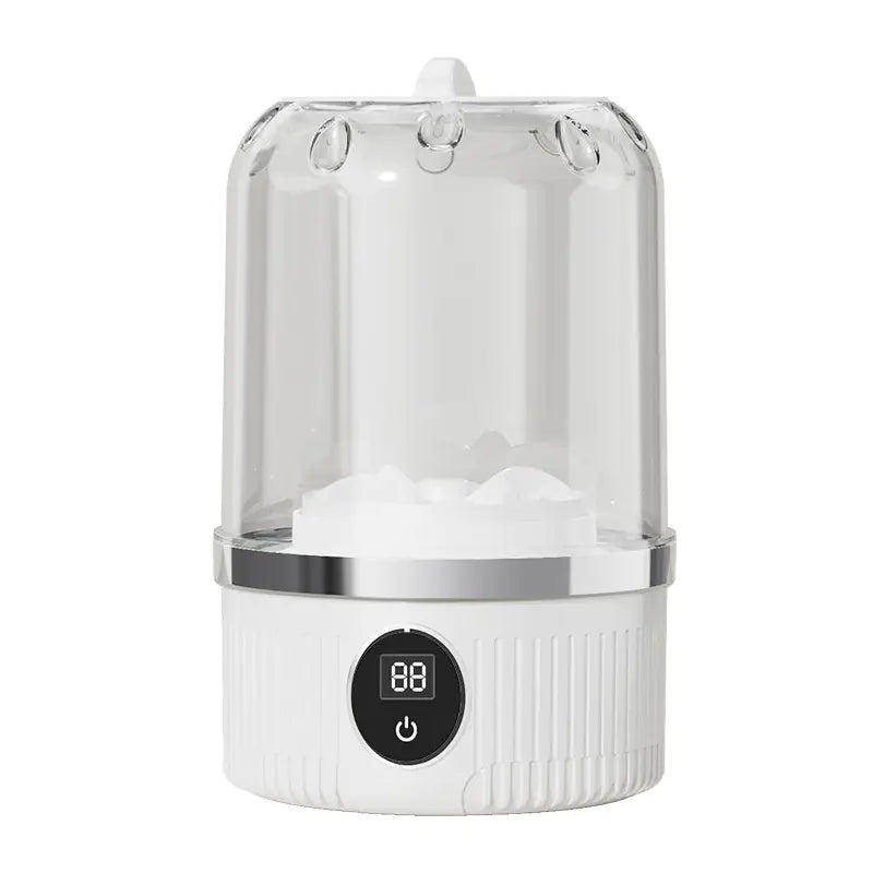 White portable mini washing machine with digital display, a clever gift for students.