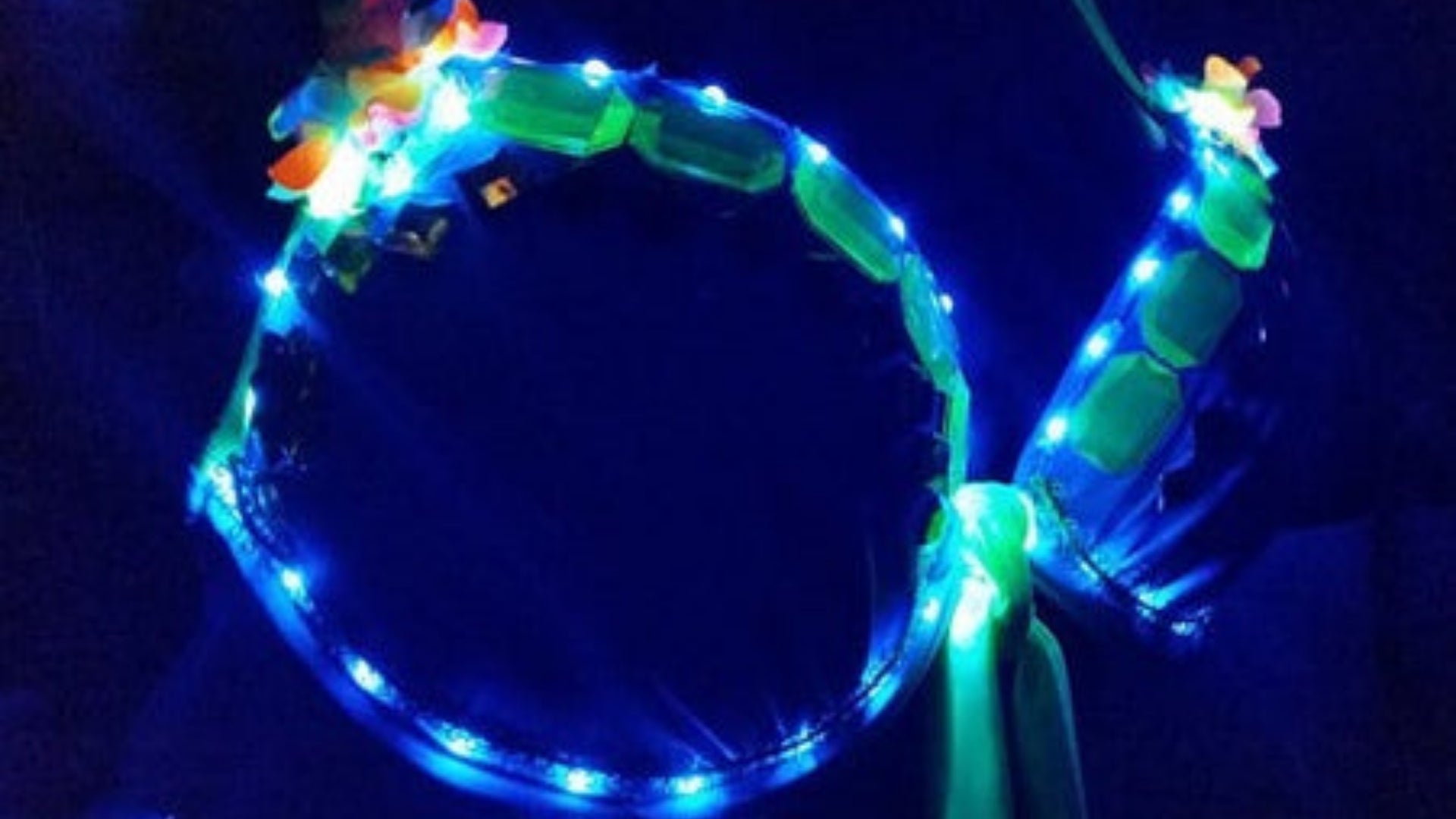 LED headband with colorful lights on a dark background