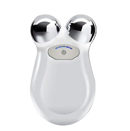 Pro-Lift microcurrent facial sculptor device with dual metal spheres for lifting and toning skin.