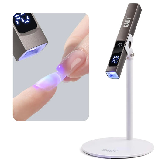 GAOY cordless UV LED nail dryer on an adjustable stand, a clever gadget for hands-free gel polish curing.