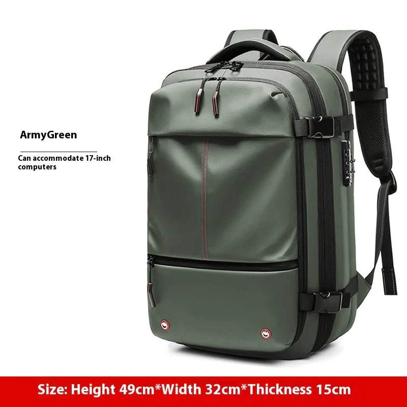 Army green laptop backpack for 17-inch computers, ergonomic straps, 49x32x15cm size