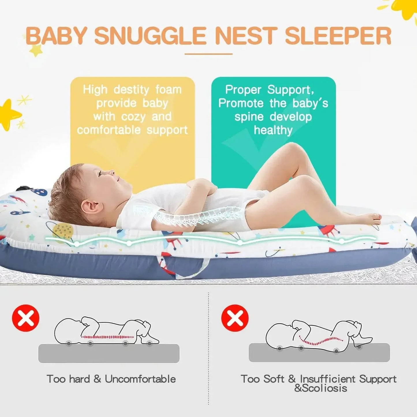 Baby's Crib pure Cotton Sleeve , High-grade Memory Foam, Inner Core, Detachable, Easy To Clean, Easy To Carry - HobbiesNHacks