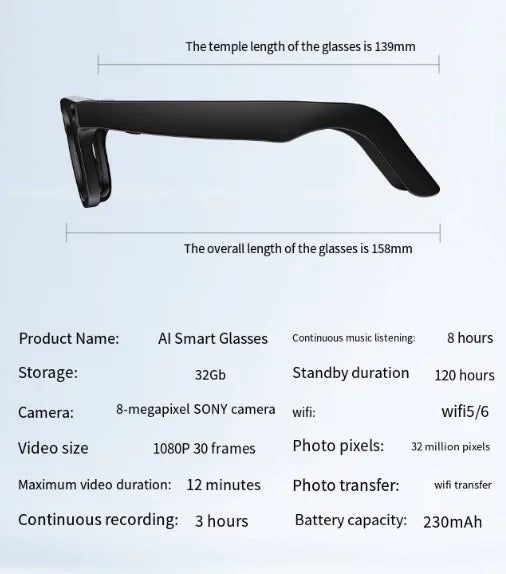 AI Smart Glasses with transparent lens, highlighting the sleek design