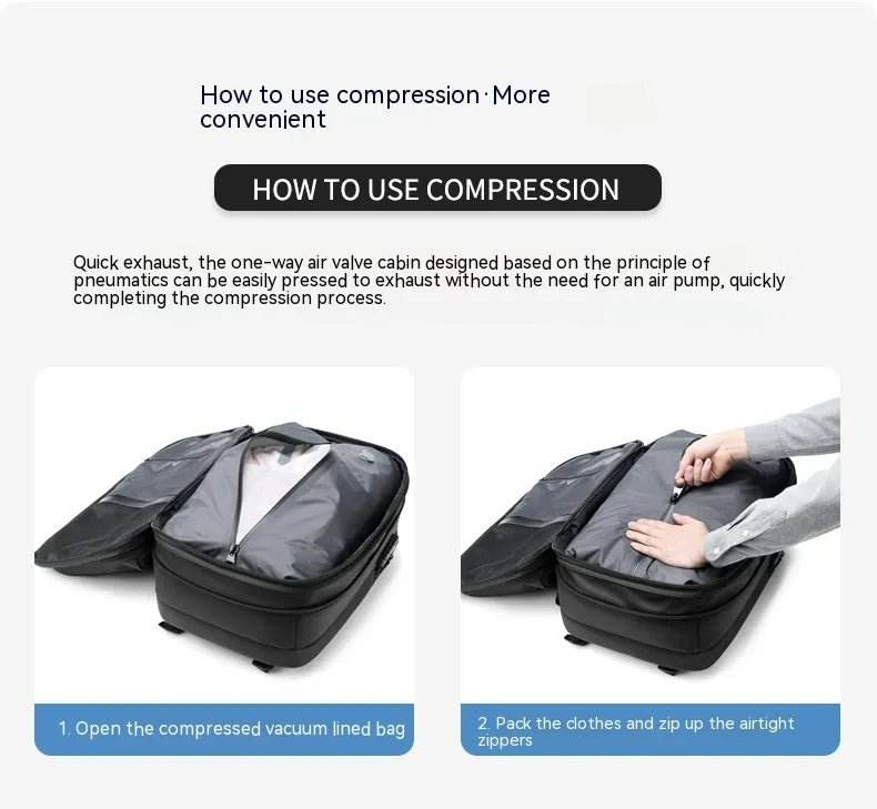 Compression travel luggage tutorial with vacuum bag and zip for packing clothes efficiently
