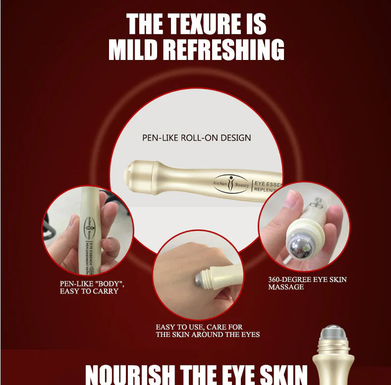 How to apply Aichun eye roller with upward massaging motion under the eyes.