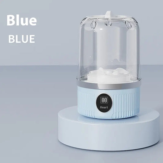 Blue portable USB mini washer for delicates, a smart tool for travel.