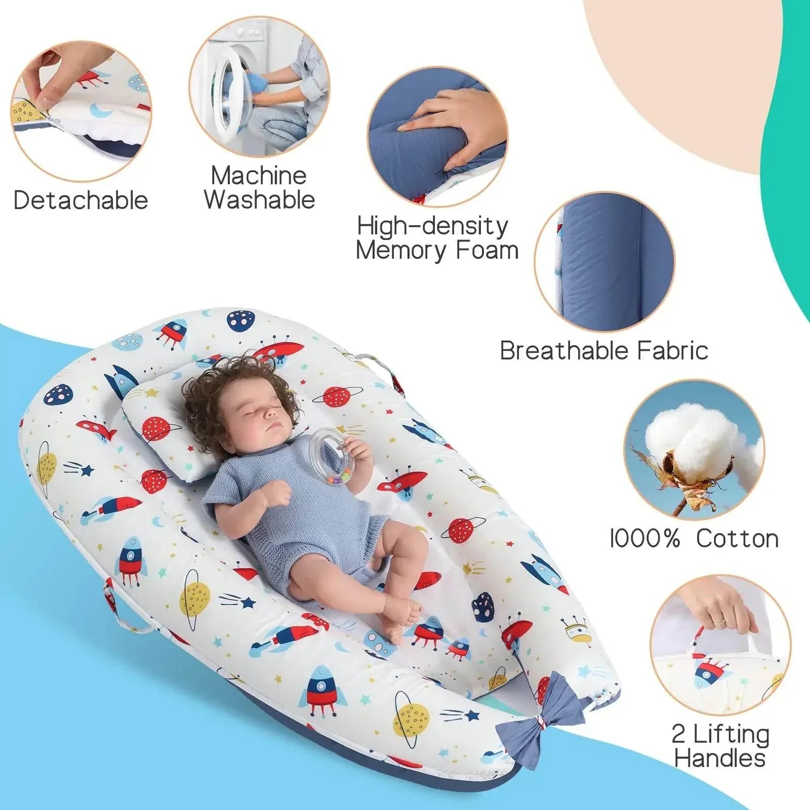 Baby's Crib pure Cotton Sleeve , High-grade Memory Foam, Inner Core, Detachable, Easy To Clean, Easy To Carry - HobbiesNHacks